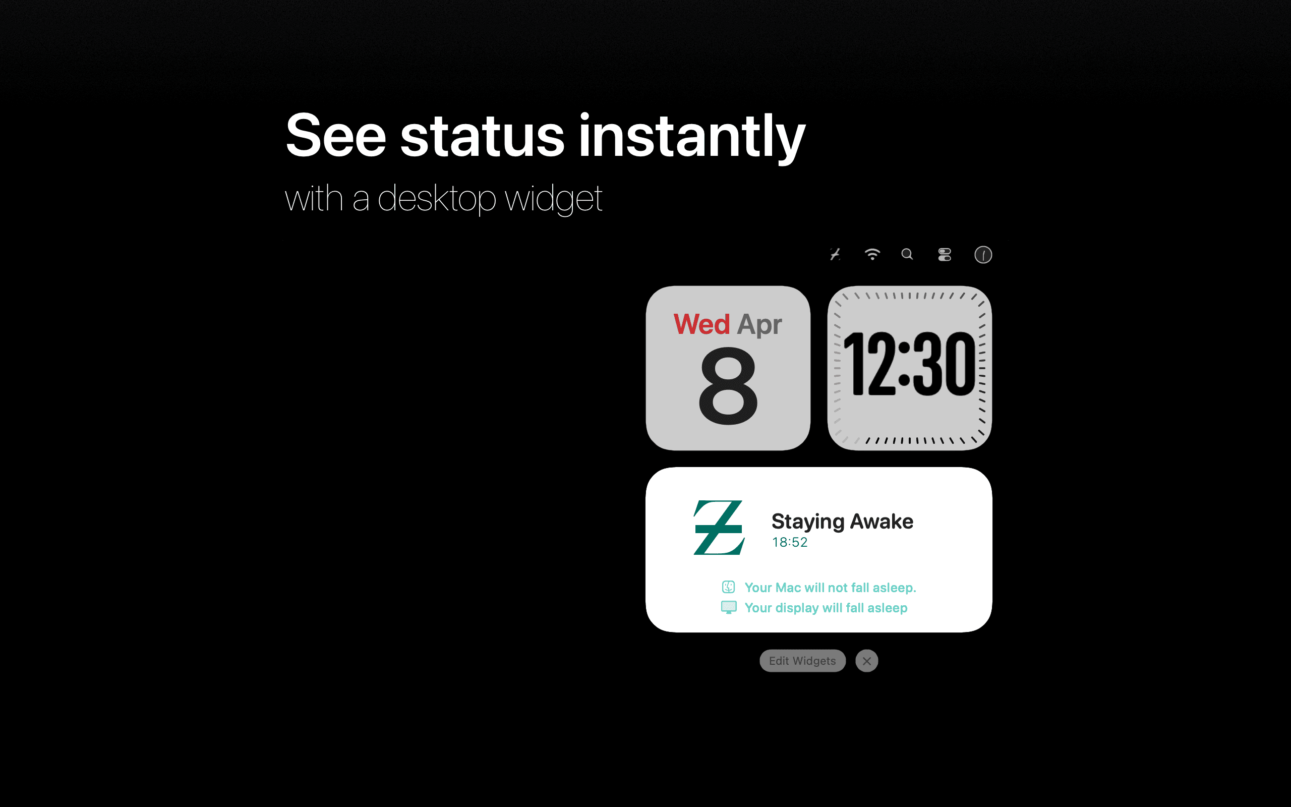 No Z widget showing awake status