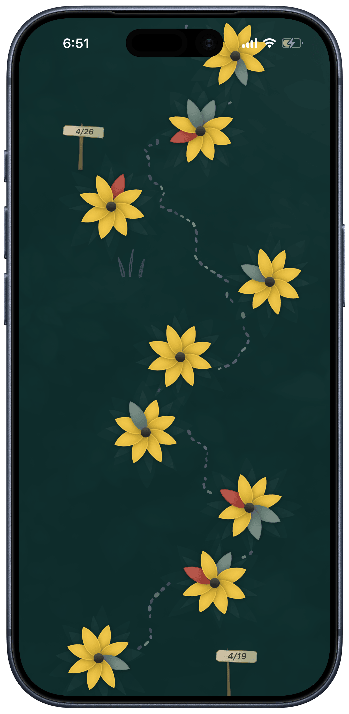 The home screen — history fully filled in