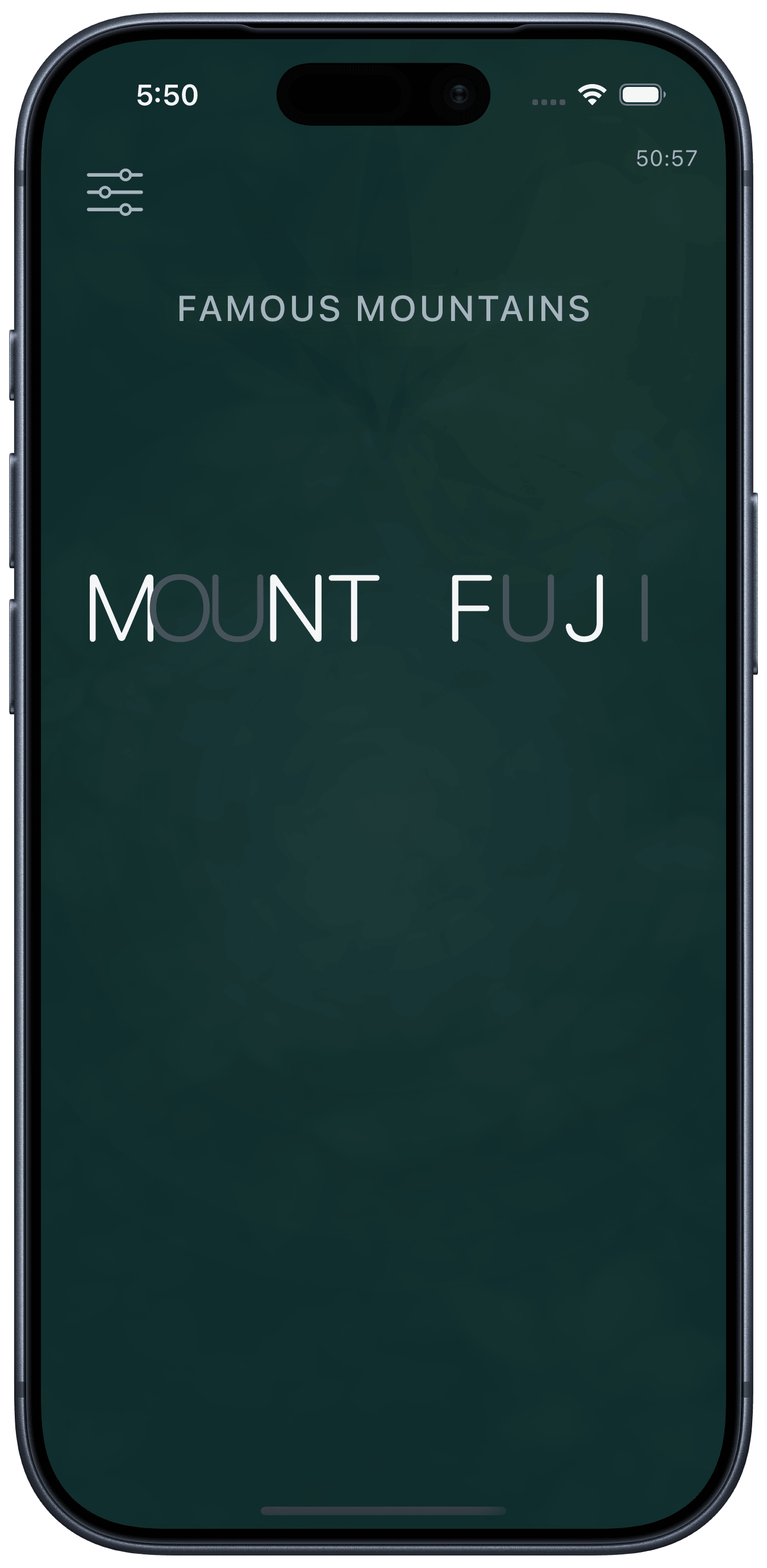 MOUNT FUJI typed in, waiting on a tap of Guess